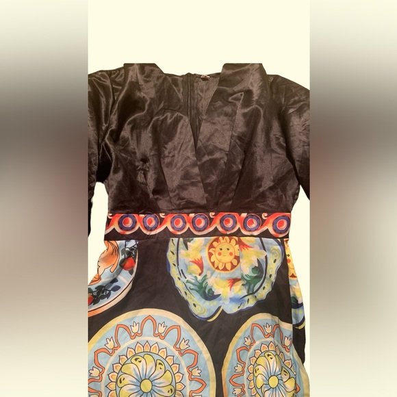 Cute colorful dress sz L black satin top - Picture 5 of 13